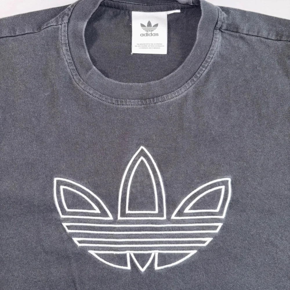 Adidas Originals Outlined Trefoil Embroidered Graphic T-Shirt Black Mens Large